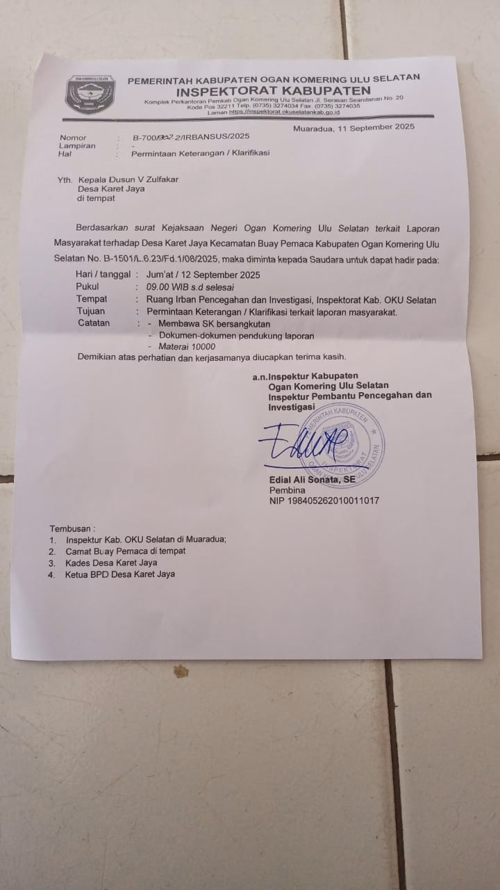 Kasus zulfakar kepala Dusun V desa karet jaya minta keadilan ; berharap Aph dan inspektorat bertindak tegas